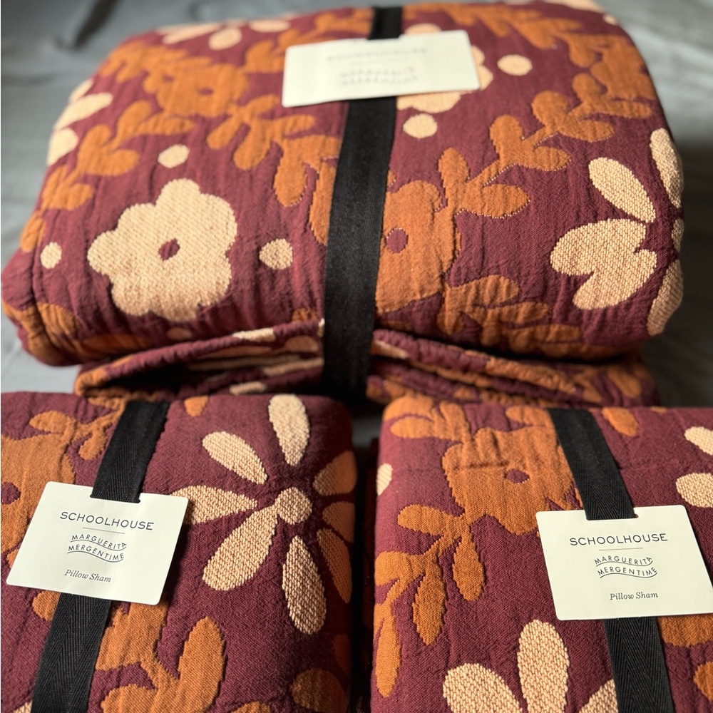 Schoolhouse Quilt Maroon and Orange Floral Textiles